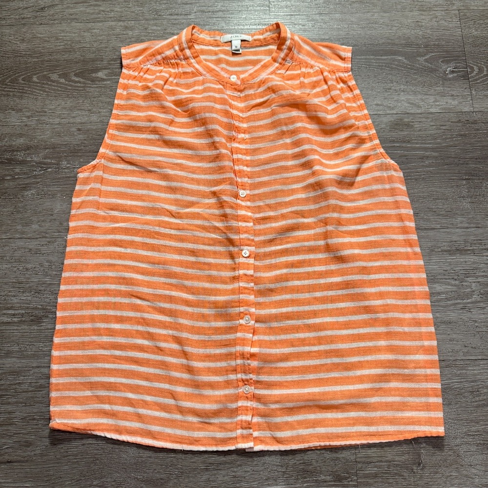 J Crew Shirt Womens 10 Orange Stripe Sleeveless 100% Cotton Beach Costal Resort